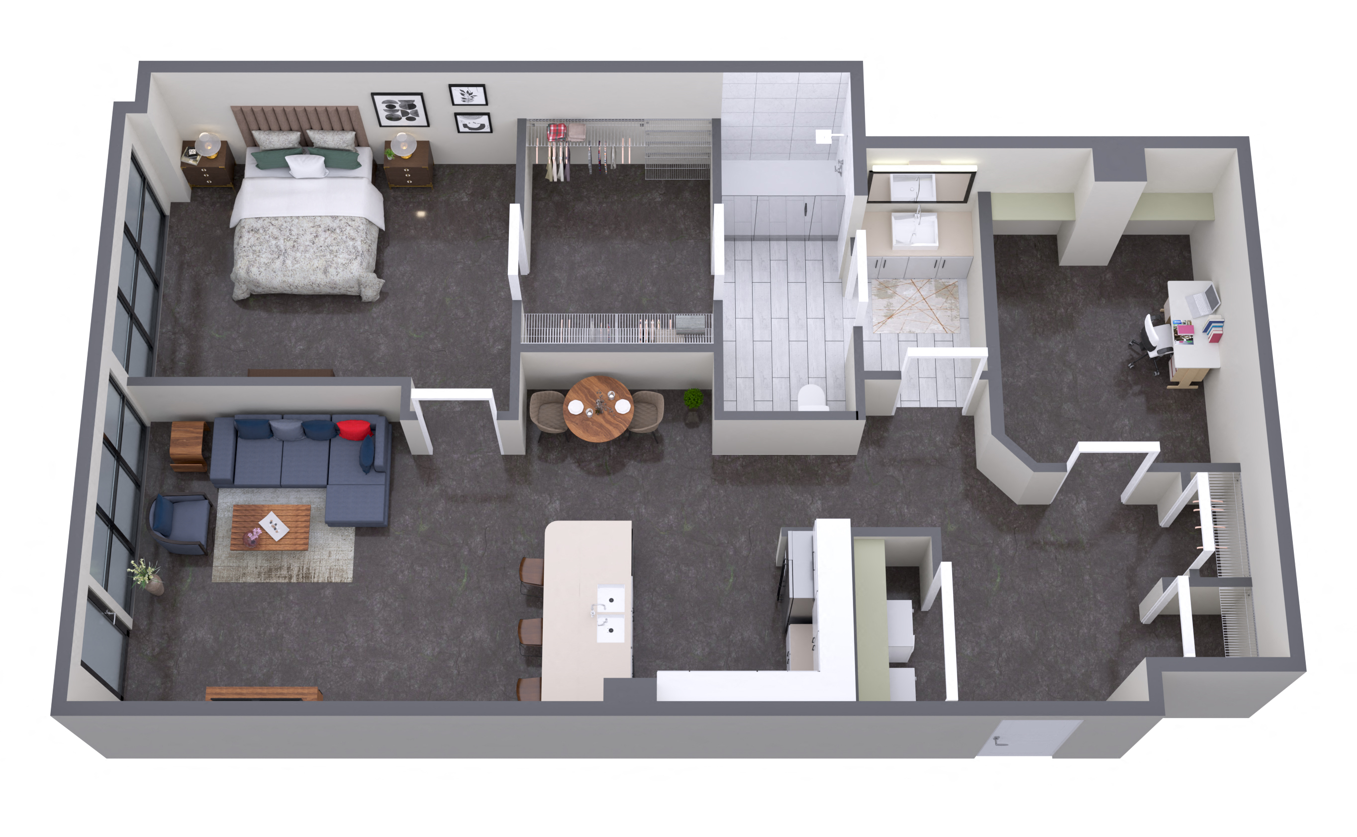 Floor plan for 1 bed, 1 bath, 1024 sqft